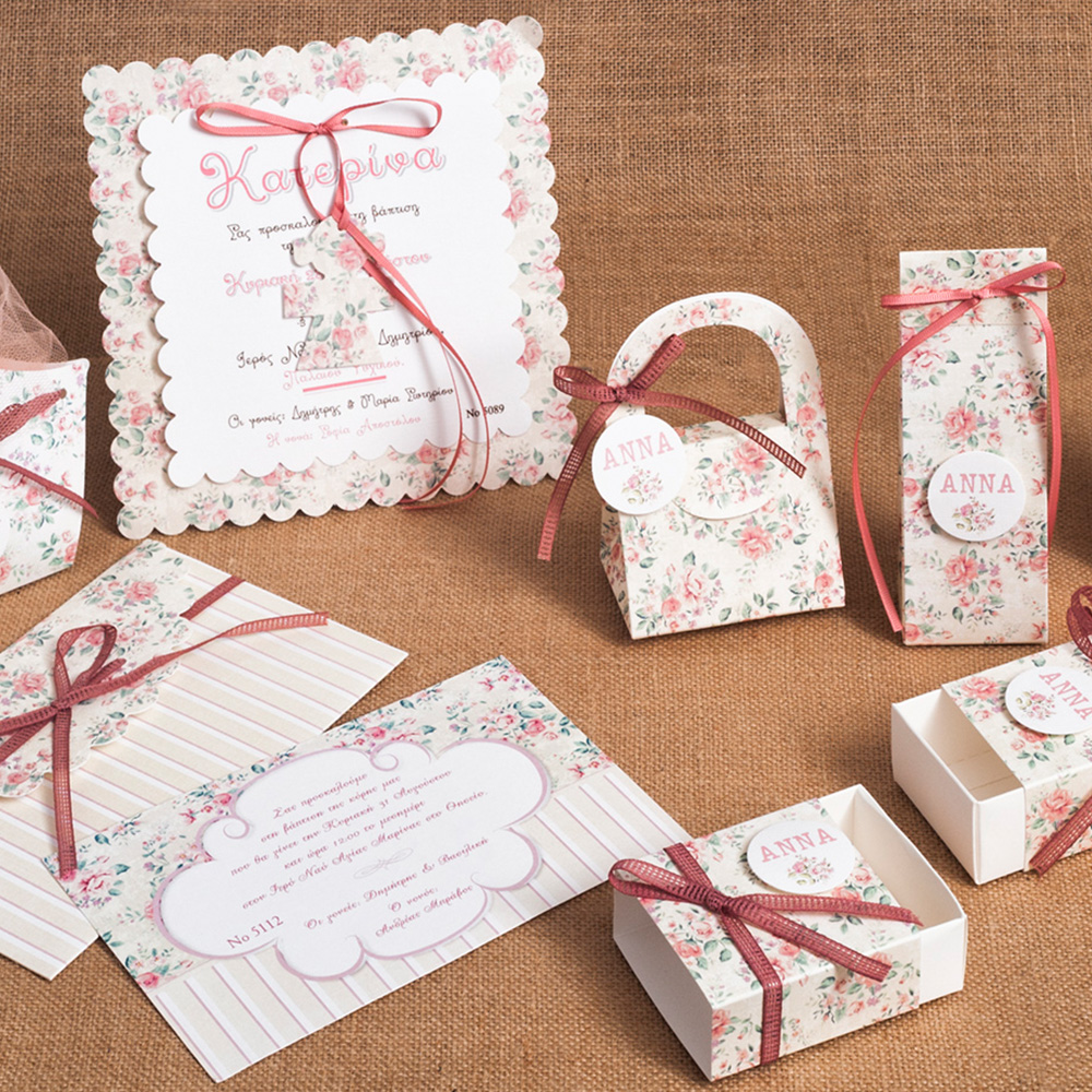 Μπομπονιέρα Βάπτισης Old Rose Λουλουδάκια