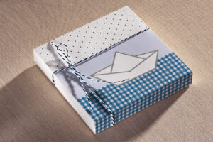 Μπομπονιέρα Βάπτισης Καράβι με Σχέδιο Πουά